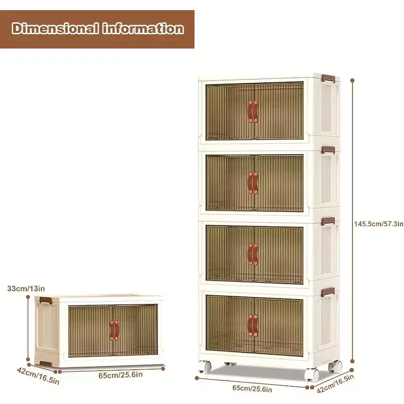 COZONY Foldable Storage Bins with Wheels, Stackable Organizer Bins with Translucent Doors for Home Closet Kitchen Organization