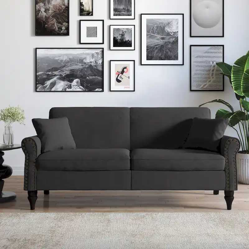 73 Nailhead Trim Sofa Rolled Arms Upholstered Loveseat