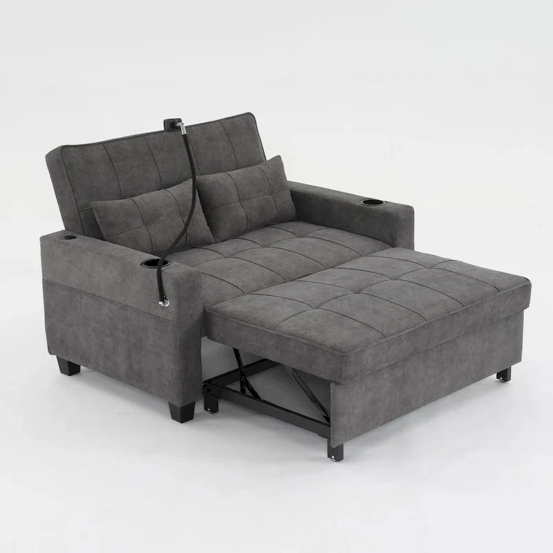 3-in-1 Pull Out Convertible Sleeper Sofa Bed with USB Ports