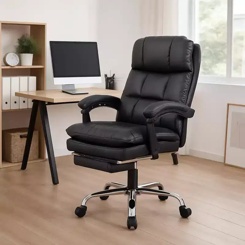High-Back Executive Office Chair, Black PU Leather with Footrest, 360° Swivel & Ergonomic Support