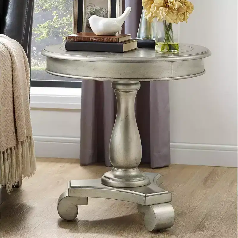 Wood Veneer Round Pedestal Side Table 26'' Diameter — Champagne
