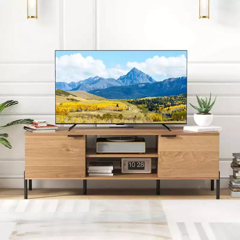 Costway 2-Door TV Stand with Charging Station Media Entertainment Center for TVs up to 65
