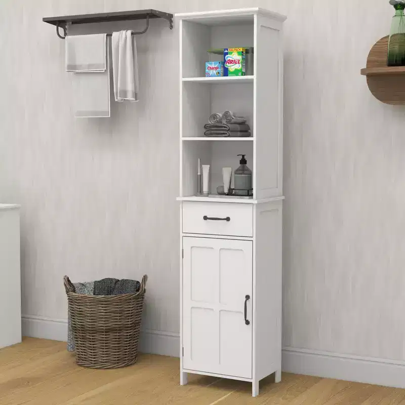 GDFStudio Helmsley Slim Bathroom Storage Cabinet with Adjustable Shelves and Drawer