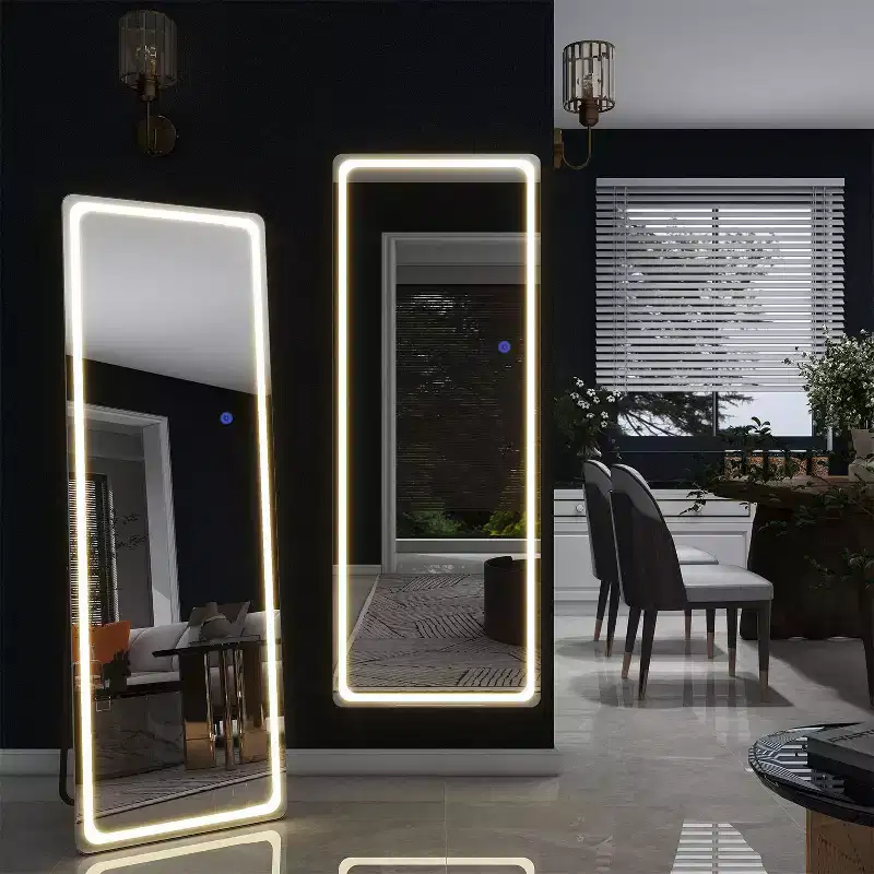 PexFix 16 in. W x 63 in. H Modern Full Length Rectangular Frameless Mirror With Rounded Corner in Silver