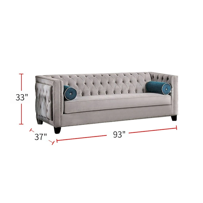 Velvet-like Fabric Sofa with Button Tufted Design in Gray
