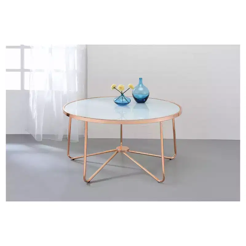 Round Frosted Glass Coffee Table Rose Gold – 18