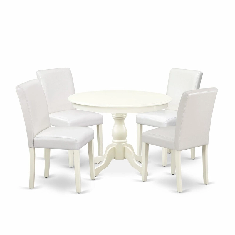 East West Furniture 5 Piece Dinette Set- a Round Dining Table and 4 Parson Dining Chairs, (Finish & Upholstered Option)