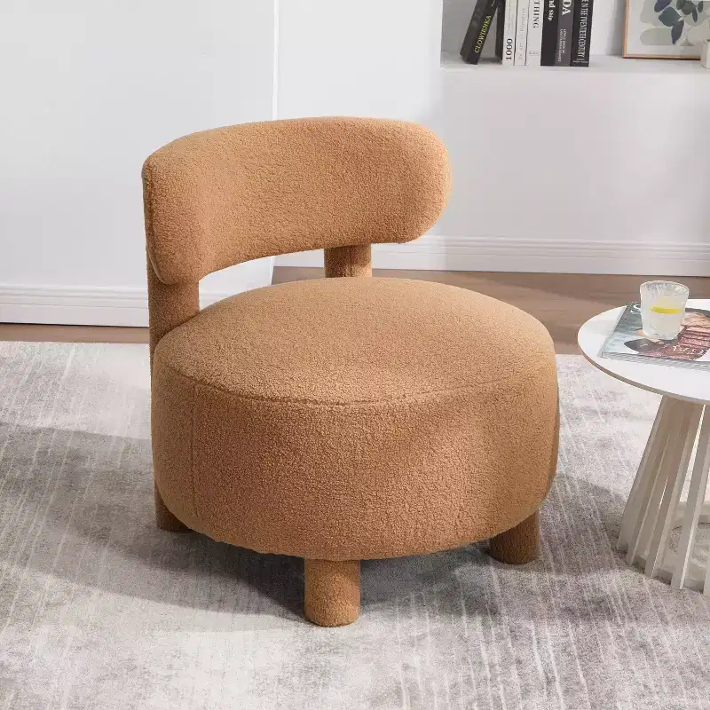 Upholstered Accent Chair Armless Side Chair with Curved Backrest, Teddy/Fur, White/Khaki - ModernLuxe