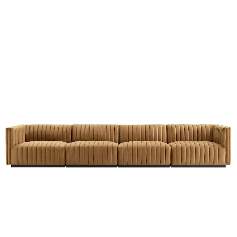 Channel Tufted Velvet Upholstered Sofa