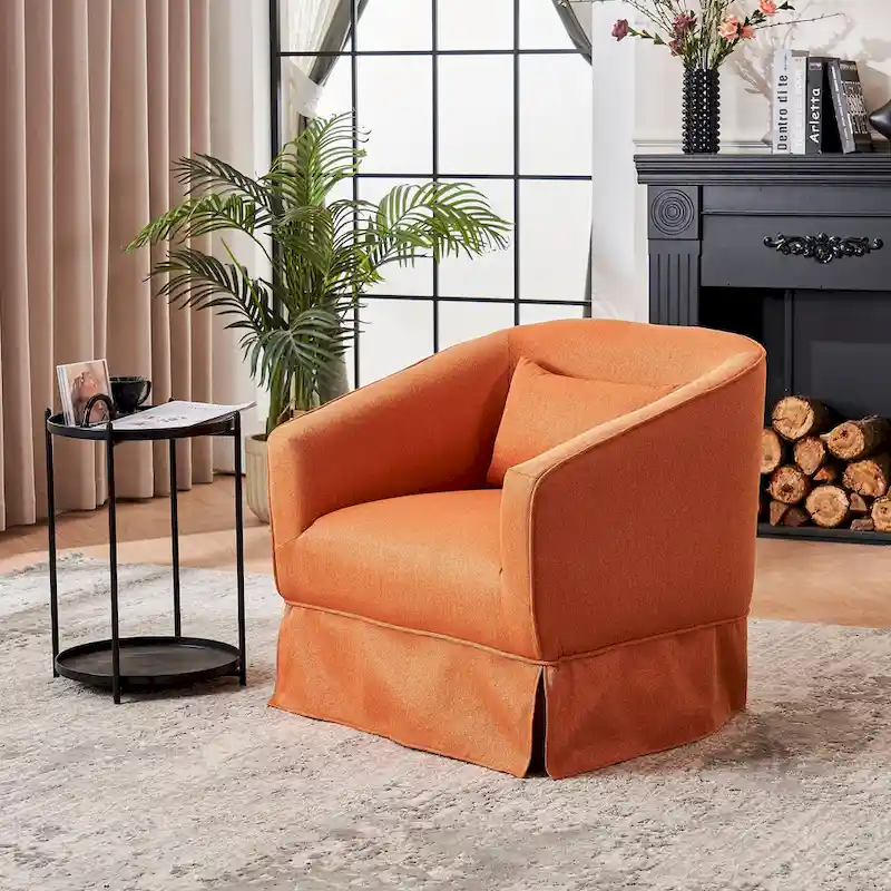 Swivel Barrel Chair With Ottoman, Swivel Accent Chairs Armchair, Reading Chairs, Round Barrel Chairs with Black Metal Base