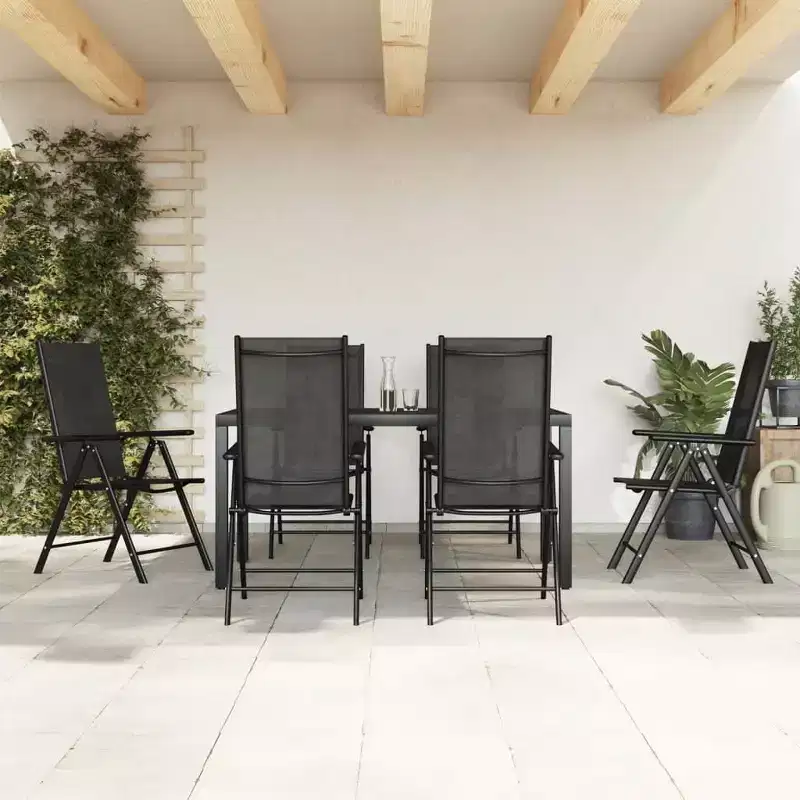 vidaXL Garden Dining Set Black Powder-coated aluminum, WPC, Textilene