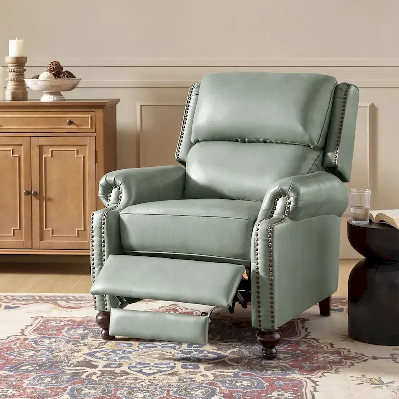 Gabriela Mid-Century Modern Genuine Leather Recliner with Tapered Block Feet by HULALA HOME