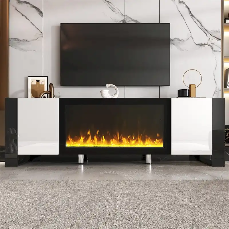 Modern TV Stand w/ Non-heating Electric Fireplace for TVs up to 78