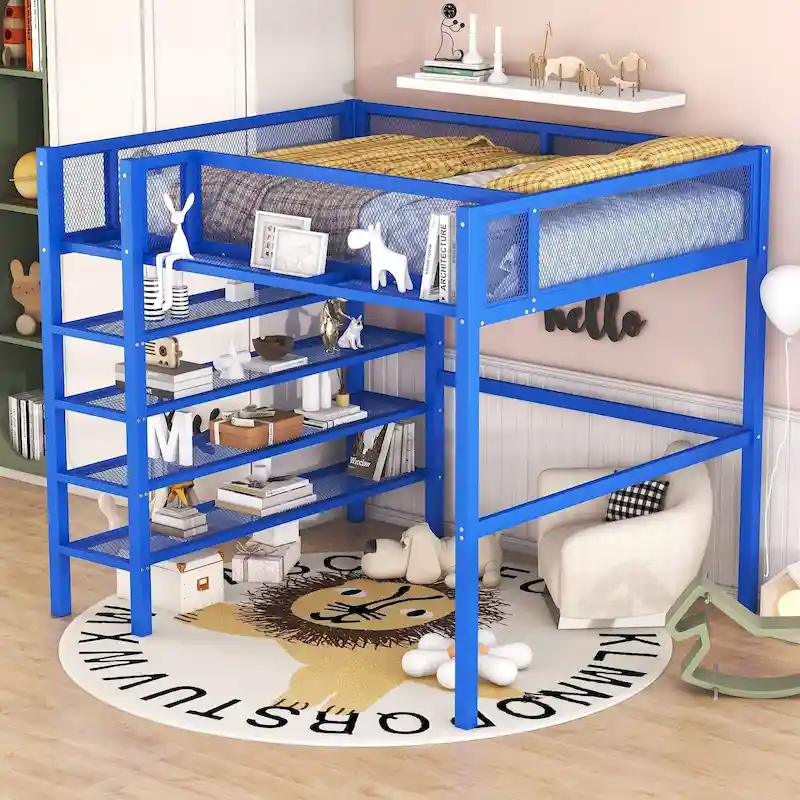Full Loft Bed with Four Shelves
