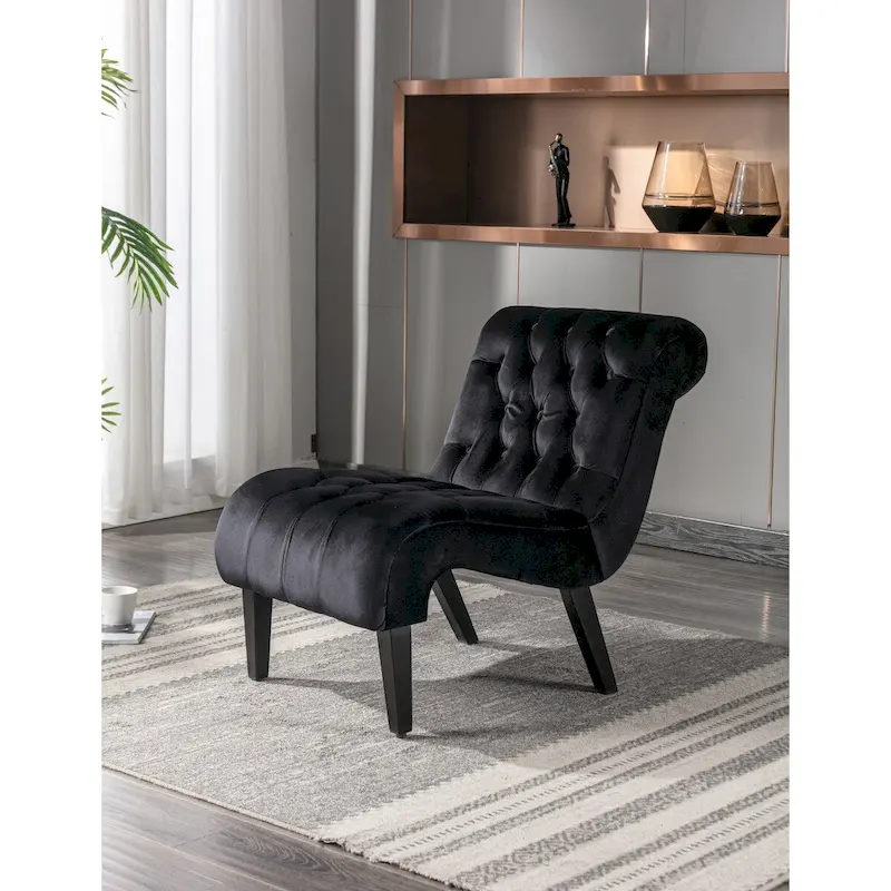 Velvet Armless Accent Chair, Button Tufted Slipper Chair, Side Chair, Lounge Chair