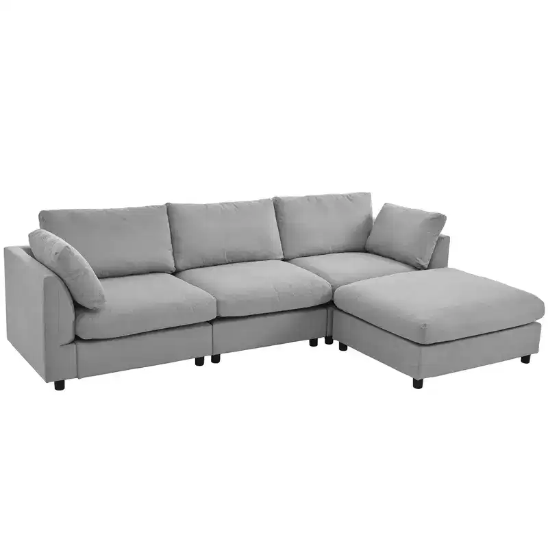 Convertible l Shaped Sectional Sofa with Footstool, 3-4 Seat Upholstered Sofa for Living Room Apartment
