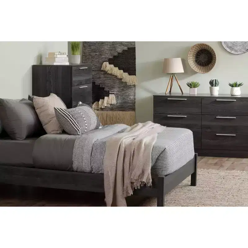 5-Drawer Chest Storage Unit, Weathered Oak, Particle Board Frame, Meets ASTM Safety Standards