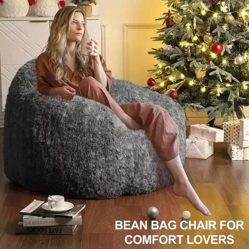 Bean Bag Chairs for Adults, Faux Fur Bean Bag Chair with Filler, Soft Plush Living Room Beanbag Chair Armrest Bean Bag Couch for Reading
