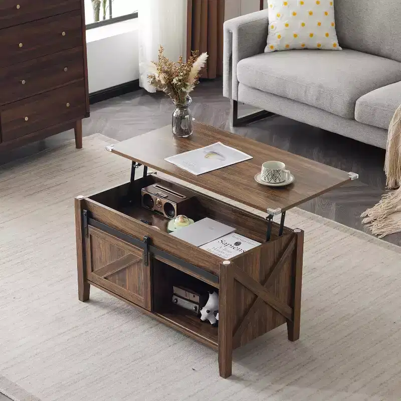 VINGLI Farmhouse Lift Top Coffee Table, Coffee Tables with Storage Shelf/Hidden Compartment, Mesa De Centro para Sala, Rustic Brown