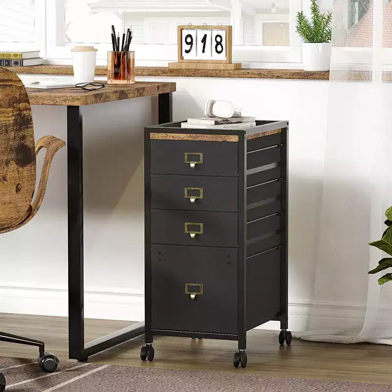 MDF Under-Table Cabinet with Cloth Drawers, Lockable Wheels and A4 Document Storage