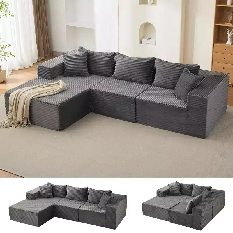 106 Cloud Couch Sectional Sofa with L-Shape Chaise and Memory Foam, 3-Seat Modular Sofa for Living Room, No Assembly Required