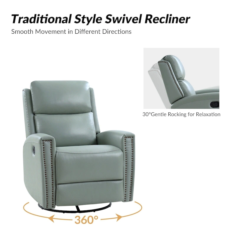 Fiacro 30.31Wide Modern Genuine Leather Wingback Swivel Rocker Recliner with Nailhead Trims