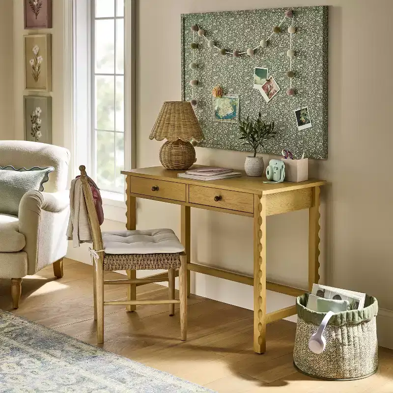 Wood Desk with Drawers Natural Wood