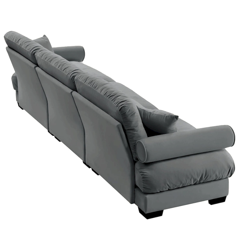 130 Velvet Modular 5-Seat Sofa with Cloud Cushion Sectional and Bolster Headrests