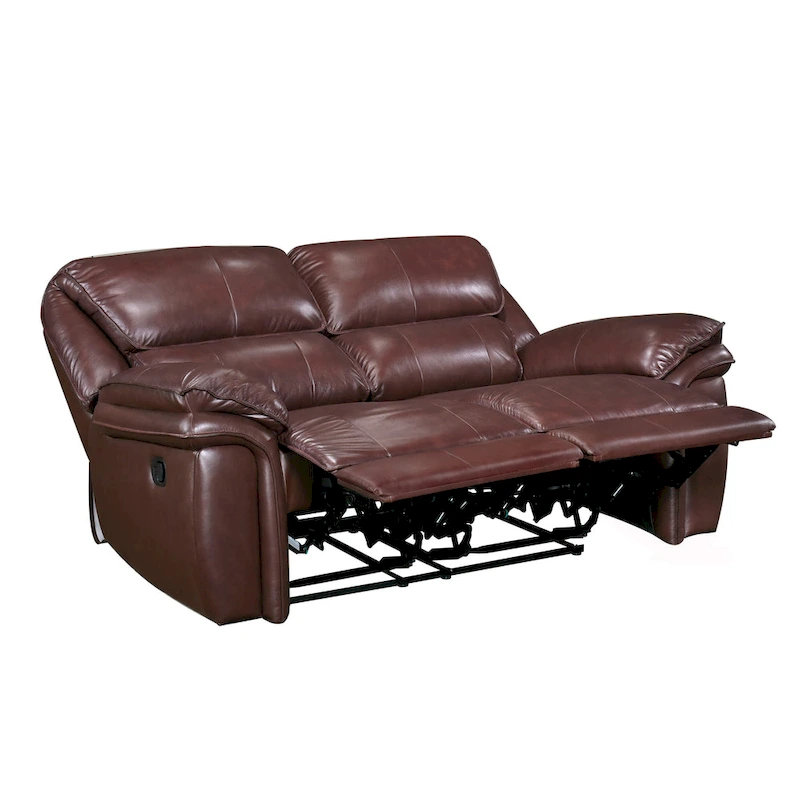 Jack 66 Inch Manual Recliner Loveseat, Plush Brown Top Grain Leather, Wood