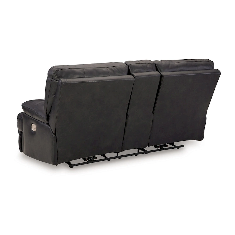 Monto Power Recliner Loveseat, Black Leather, Cupholders, 82 Inch