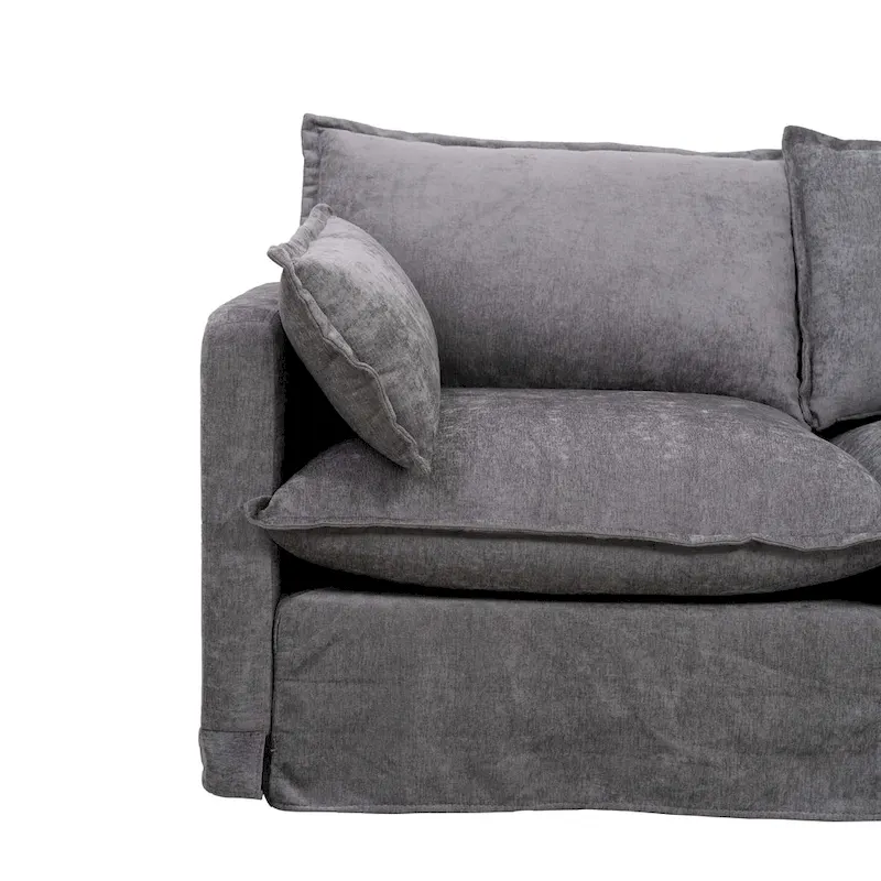 93.31 Faux Linen Modular Sectional Sofa with Ottoman, Wood Frame