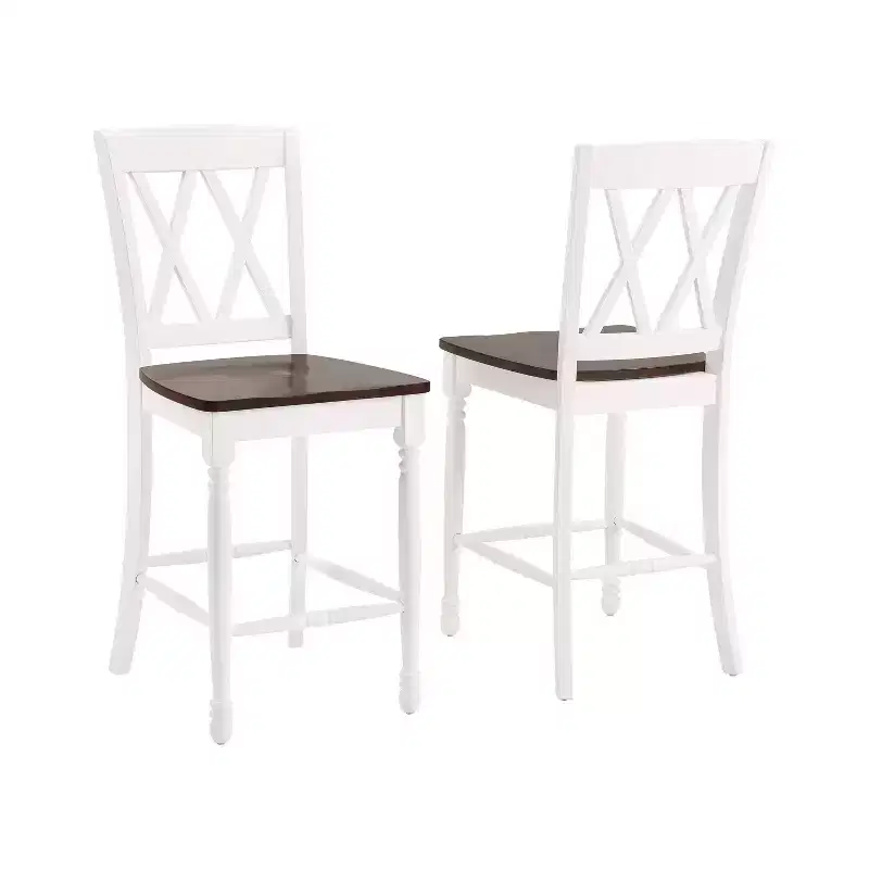 Set of 2 Shelby Counter Height Barstools Distressed White - Crosley: Rubberwood Frame, Non-Upholstered, Traditional Design