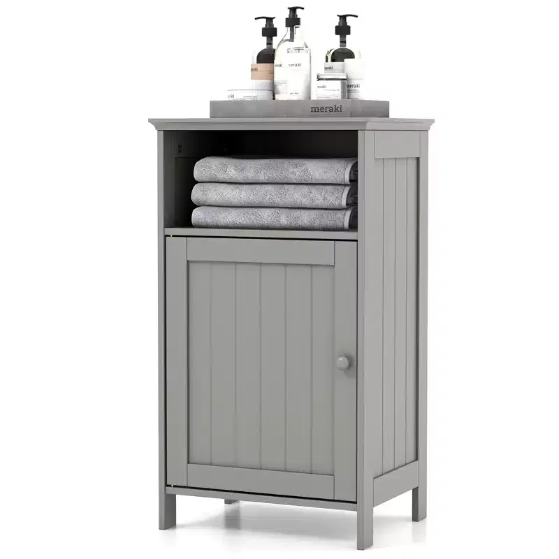 MDF Bathroom Floor Cabinet with Single Door & Adjustable Shelf 16''W x 27.5''H White/Gray