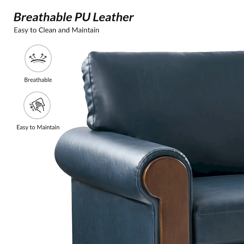 Hedda Transitional 59Wide Leather Sofa with Solid Wood Legs by HULALA HOME