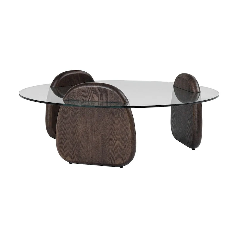 Modrest Buxton Mid-Century Modern Glass & Dark Walnut Coffee Table