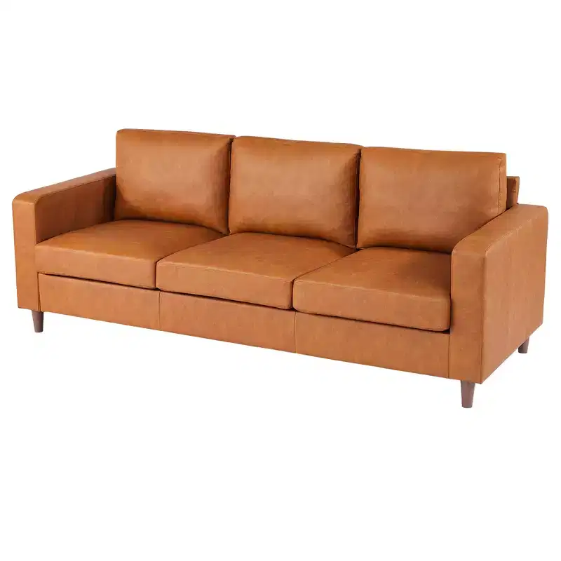 85 Sofa Couch, Mid Century Modern Sofas, 3-Seater Faux Leather Deep Seat Small Sofa, with Comfy Cushions, for Living Room, Bedroom, Office