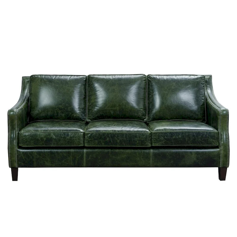 Essex Distressed Green Top Grain Leather Sofa and Two Chairs Set