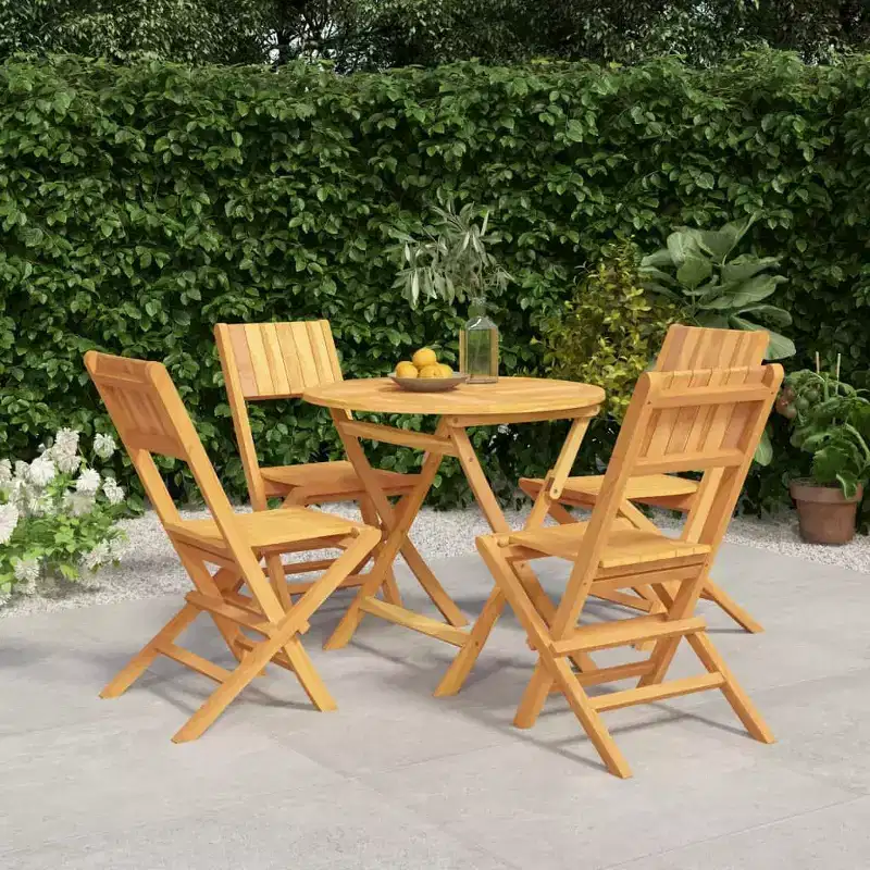 vidaXL Patio Dining Set Table and Chair Furniture 5 Piece Solid Wood Teak