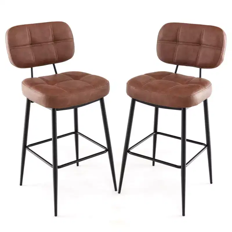 Costway Set of 2/4 Bar Stools with Padded Seat Footrest & Metal Legs PU Leather for Kitchen