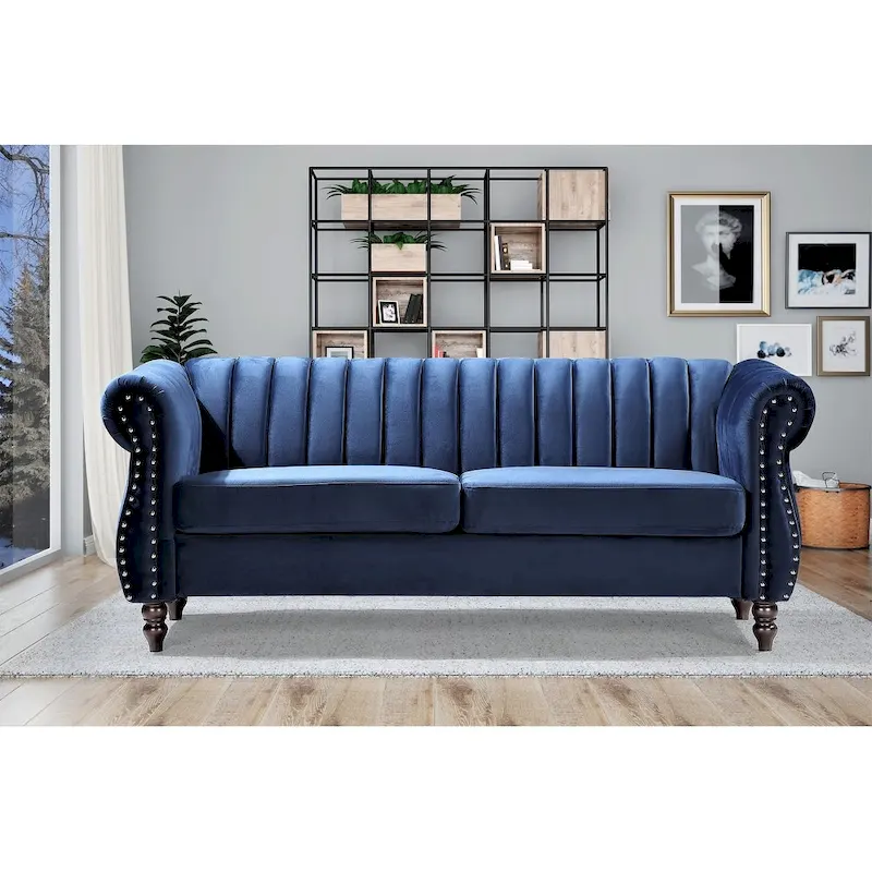 Charlot Velvet Chesterfield Rolled Arm Sofa