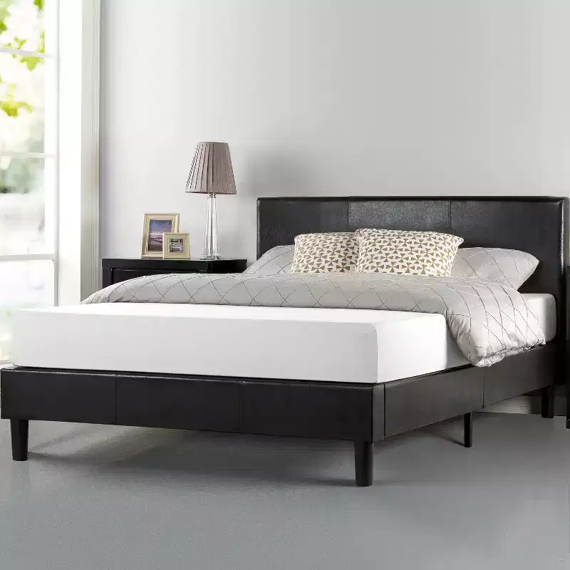 Faux Leather Upholstered Platform Bed Frame in Black
