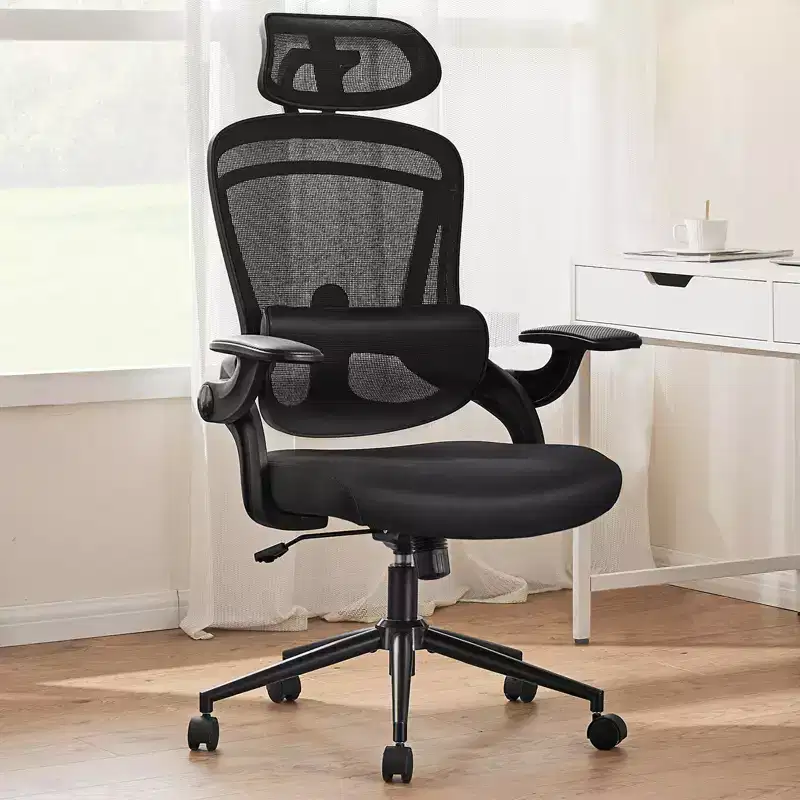 TUYOHW Mesh Criss Cross Chair on Wheels,Office Chair with Adjustable Lumbar Support and Headrest,Gaming Chair with Soft Flip Up Arms for Office