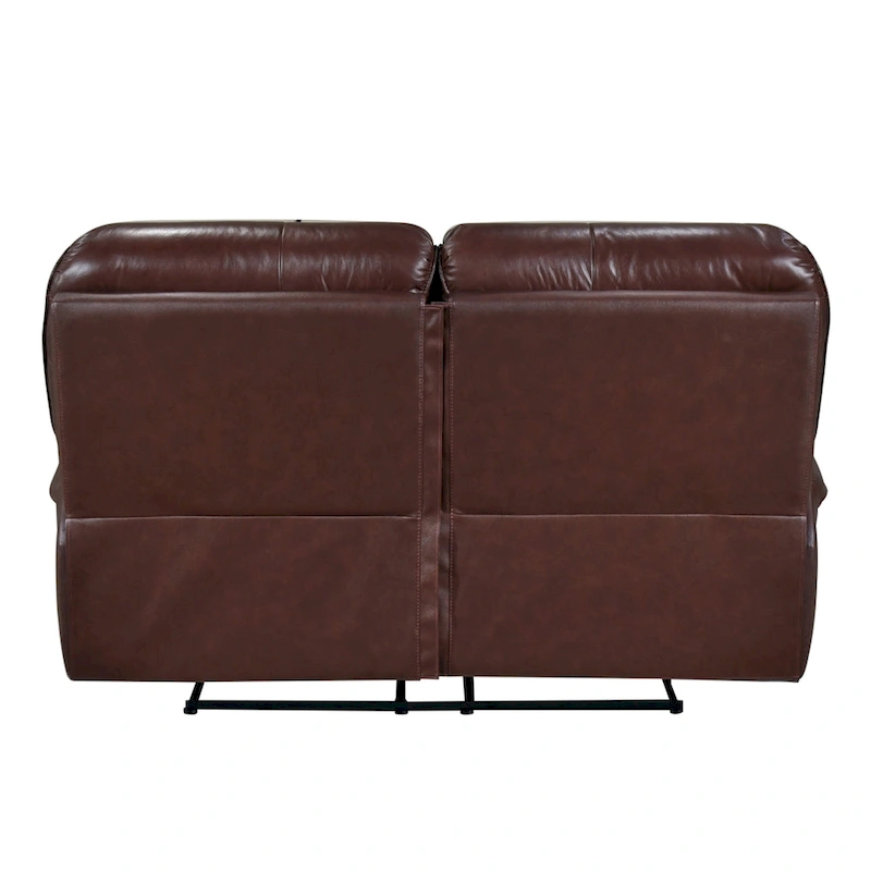 Jack 66 Inch Manual Recliner Loveseat, Plush Brown Top Grain Leather, Wood