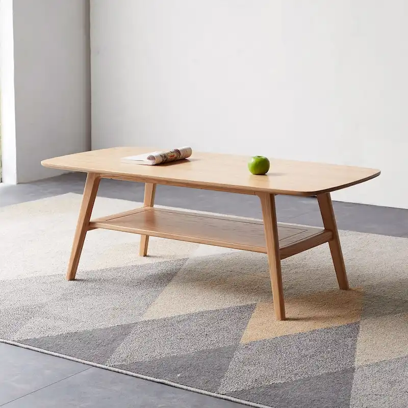 Solid Wood Coffee Table with Storage Shelf