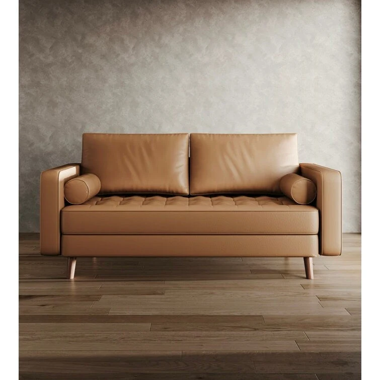 Stateside Mid-Century Square Arm Leather Covered Loveseat Sofa 59