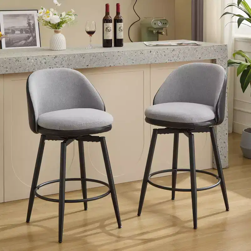 TruAIR 26 Bar Stools Set of 2 - Modern Swivel Counter Stools with Back & PU Leather for Kitchen Island