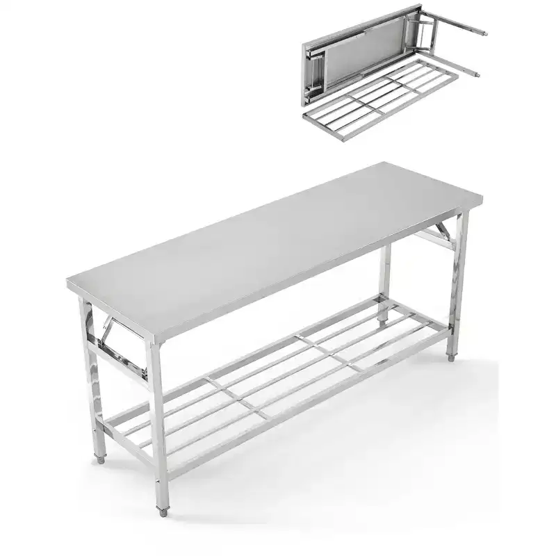 Heavy-Duty Stainless Steel Folding Table - 2-Tier Collapsible Workbench with Undershelf - NSF Certified, Portable, Space-Saving, Easy to Clean