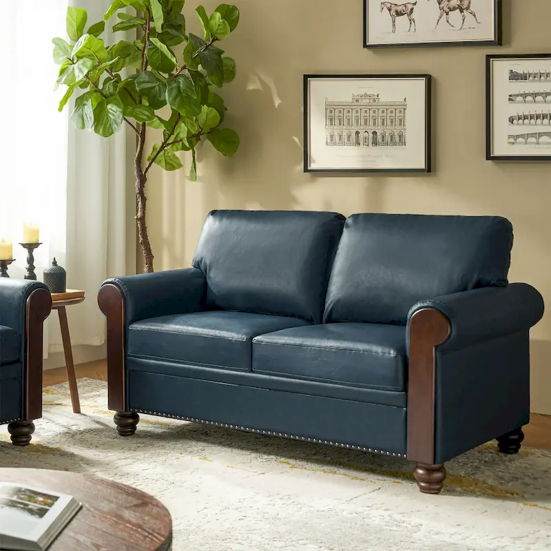 Hedda Transitional 59Wide Leather Sofa with Solid Wood Legs by HULALA HOME