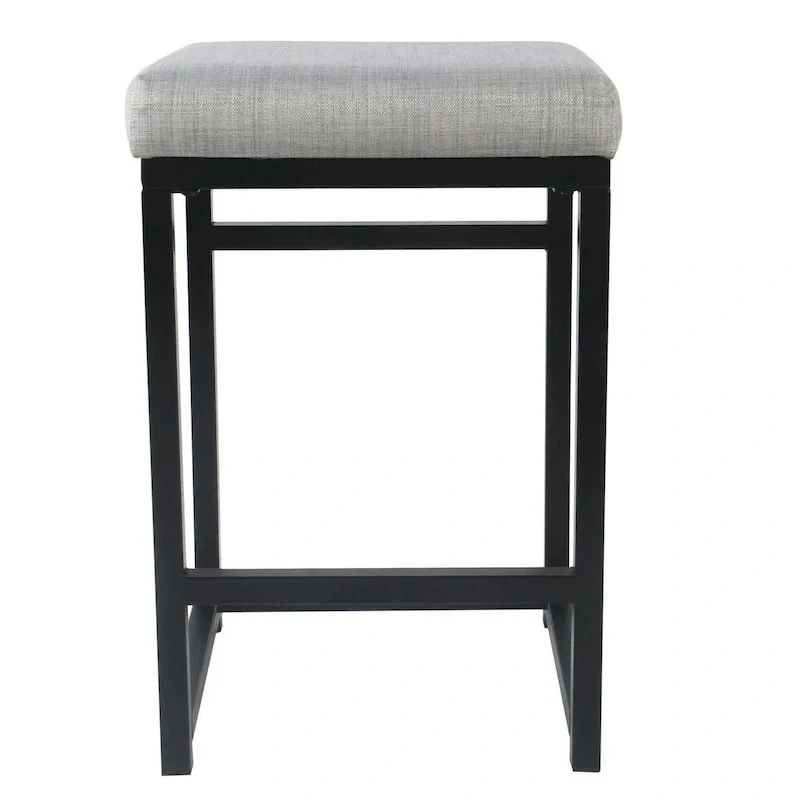 Backless Industrial Metal Counter Stool, 24in Seat Height, Textured Weave Fabric, Black Finish