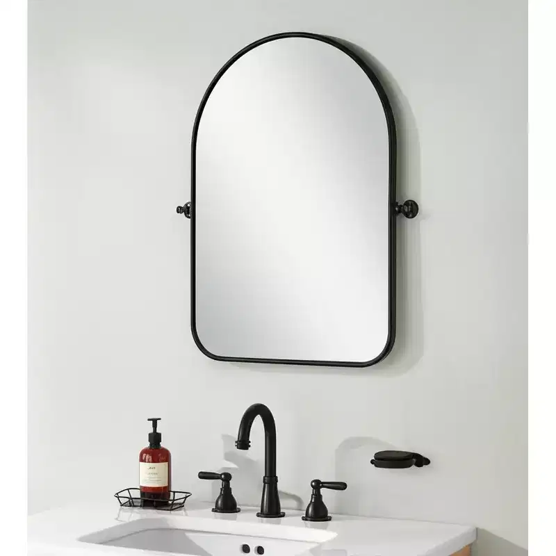 HomeRoots 32 Black Iron Arch Tilting Framed Bathroom Vanity Mirror